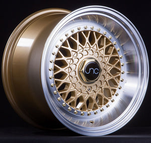 JNC004S | Gold Machined Lip Gold Rivets | 18x9.5 | 5x100/5x114.3 | +30mm | CB: 73.1