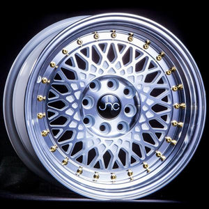 JNC031 | White Machined Face Gold Rivets | 17x9 | 4x100/4x114.3 | +30mm | CB: 73.1