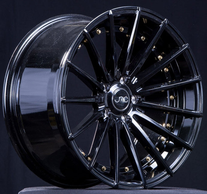 JNC042 | Gloss Black Gold Rivets | 19x8.5 | 5x114.3 | +35mm | CB: 73.1