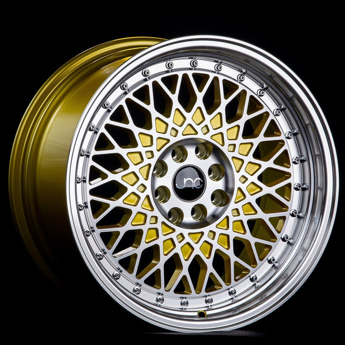 JNC031 | Gold Machined Face Chrome Rivets | 15x8 | 4x100/4x114.3 | +20mm | CB: 73.1