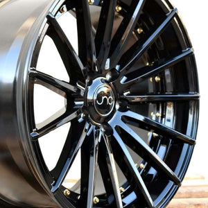 JNC042 | Gloss Black Gold Rivets | 19x8.5 | 5x114.3 | +35mm | CB: 73.1