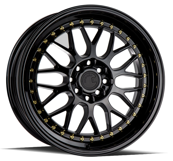 AH02 | Gloss Black ( Gold Rivet) | 17x8 | 4x100/114.3 | +35mm | CB73.1