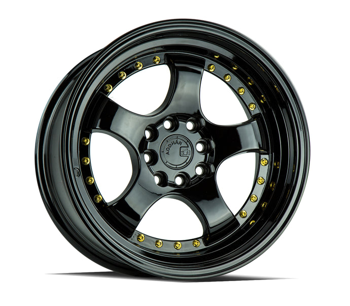 AH03 | Full Golss Black ( Gold Rivet) | 15x8 | 4x100/114.3 | +20mm | CB73.1