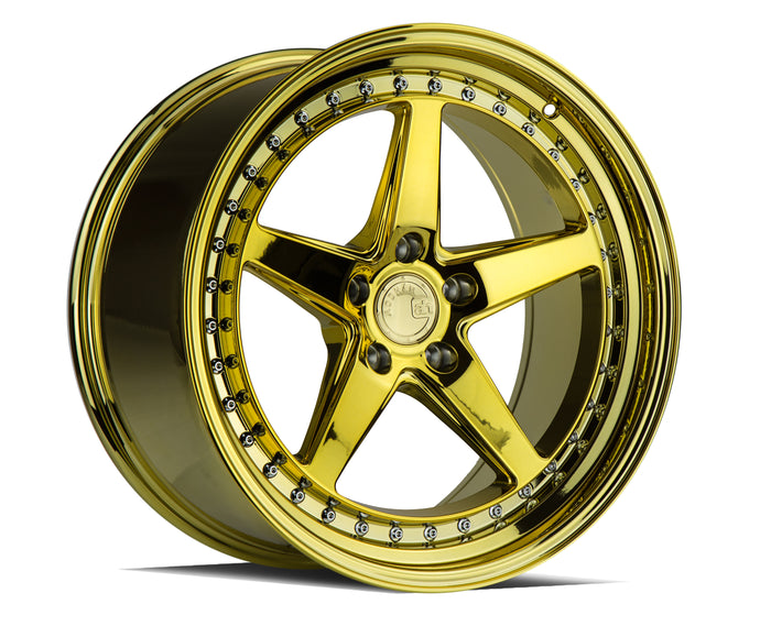 DS05 | Gold Vacuum w/ Chrome Rivets | 18x9.5 | 5x114.3 | +15mm | CB73.1