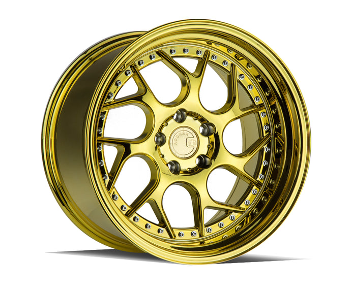 DS01 | Gold Vacuum W/ Chrome Rivets | 18x10.5 | 5x114.3 | +22mm | CB73.1