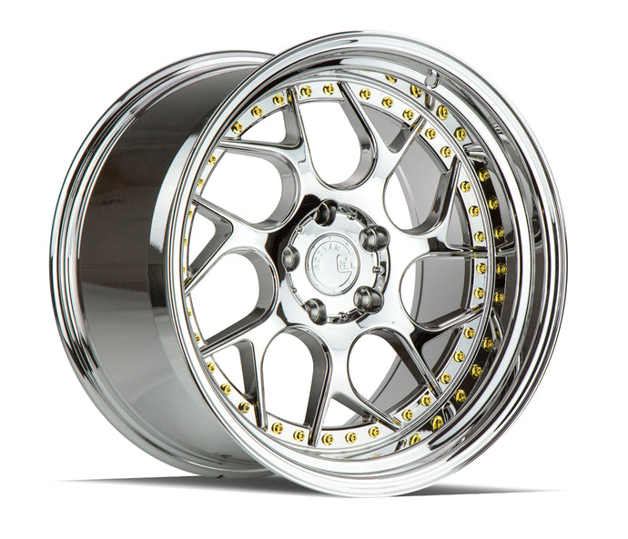 DS01 | Vacuum Chrome W/ Gold Rivets | 18x9.5 | 5x114.3 | +22mm | CB73.1