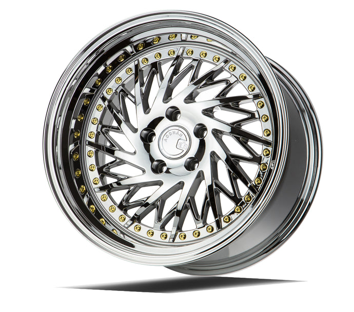 DS03 | Vacuum Chrome w/Gold Rivets | 18x10.5 (Driver Side) | 5x114.3 | +22mm | CB73.1