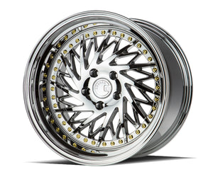 DS03 | Vacuum Chrome w/Gold Rivets | 18x10.5 (Driver Side) | 5x114.3 | +22mm | CB73.1