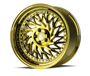 DS03 | Gold Vacuum w/ Chrome Rivets | 18x9.5 (Passenger Side) | 5x114.3 | +30mm | CB73.1