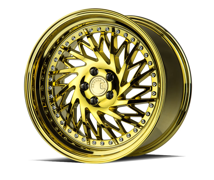 DS03 | Gold Vacuum w/ Chrome Rivets | 18x9.5 (Passenger Side) | 5x114.3 | +22mm | CB73.1