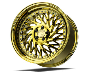 DS03 | Gold Vacuum w/ Chrome Rivets | 18x9.5 (Passenger Side) | 5x114.3 | +30mm | CB73.1