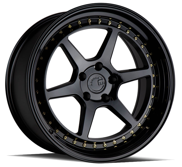 DS09 | Gloss Black W /Gold Rivets | 18x10.5 | 5x114.3 | +15mm | CB73.1