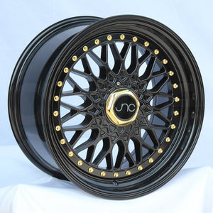 JNC004 | Gloss Black Gold Rivets | 18X8.5 | 5X100/114.3 | +30mm | CB: 73.1